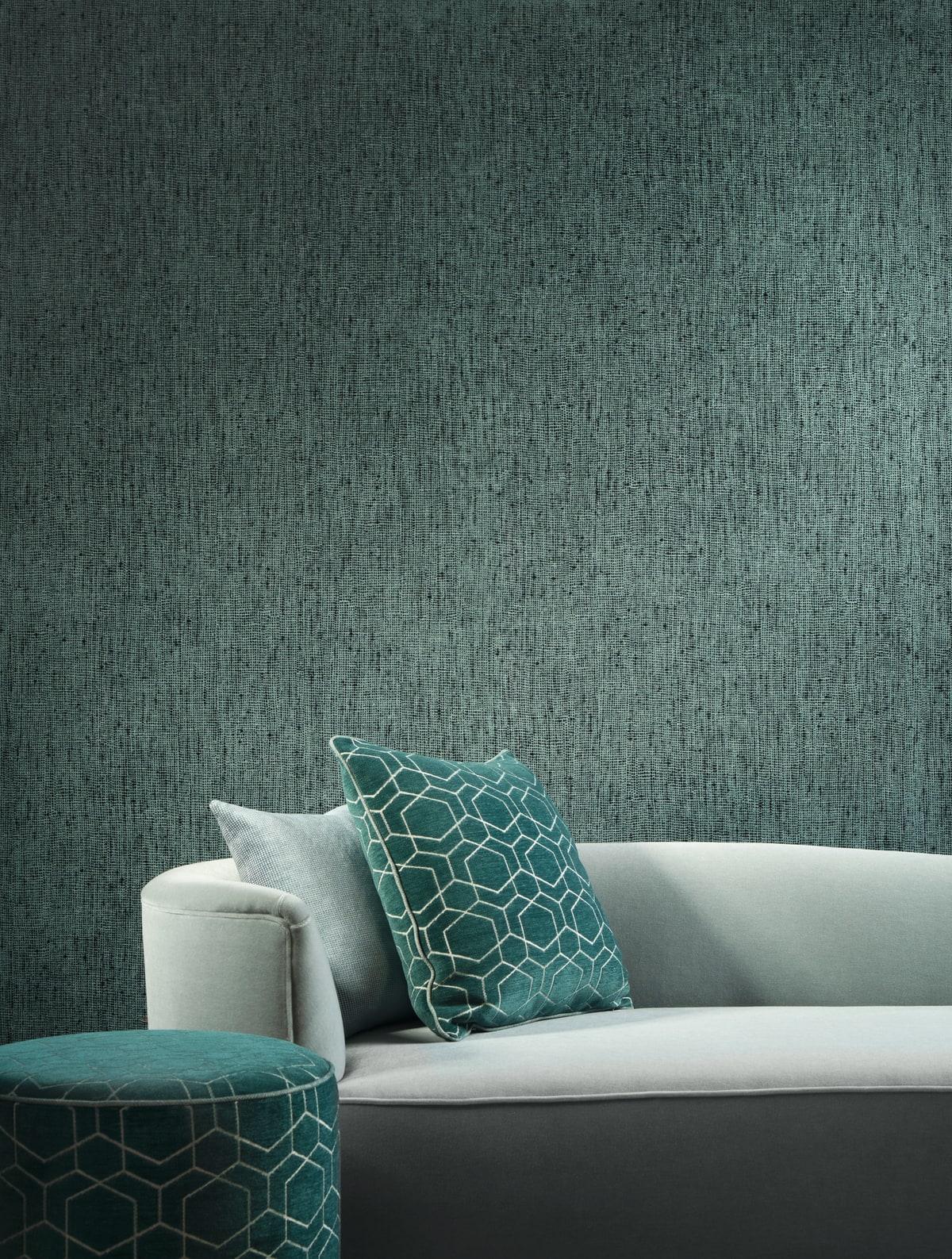 Bouclé in een interieur, kleur Deep Teal — niet de kleur van dit product